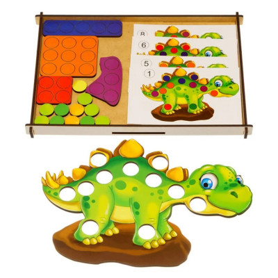 Дерев'яна мозаїка "Динозаврик" Ubumblebees (ПСД193) PSD193, 8 карт із завданнями