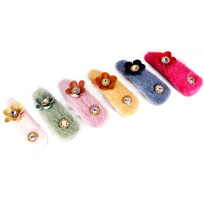 Затискач-хлопушка для волосся "Хутро з прикрасою" 1200-195 6 штук