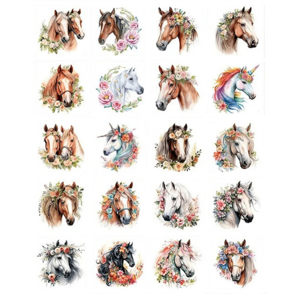 Набір тимчасових татуювань "Коні" Horses-20-01 розмір 6х6 см Набір тимчасових татуювань "Коні" Horses-20-01 розмір 6х6 см