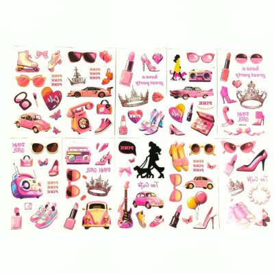 Набір дитячих тимчасових тату "Pink" pink-tatoo-set-10 12х6 см