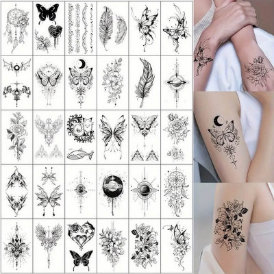 Набір тимчасових тату "Чорні міні" black-tattoo-mini-set-30 із 30 чорних по 9,5 х 5,5 см