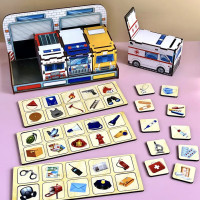 Деревяна настільна гра "Службовий транспорт" Ubumblebees (ПСФ027) PSF027 сортер-комодик