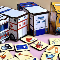 Деревяна настільна гра "Службовий транспорт" Ubumblebees (ПСФ027) PSF027 сортер-комодик