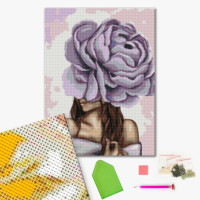 Алмазна мозаїка "Дама з фіолетовою півонією" DBS1070 Brushme 40х50 см