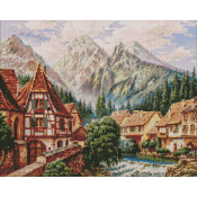 Алмазна мозаїка "Містечко в горах" ©Сергій Лобач Ідейка AMO7346 40х50 см