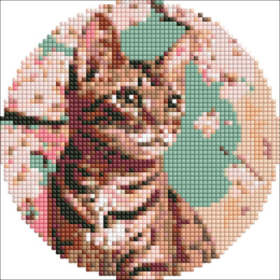 Алмазна мозаїка на круглому підрамнику "Чарівне кошеня" AM-R7912 d19см