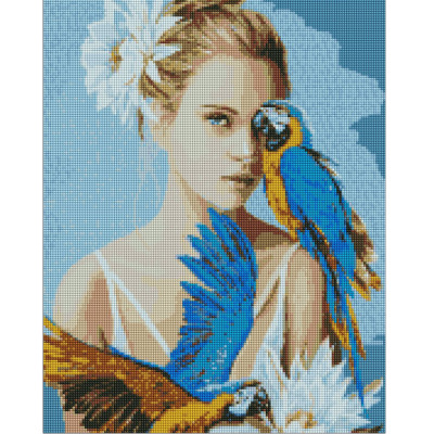 Алмазна мозаїка "Дівчина з блакитними папугами" ©Ira Volkova" AMO7208 40х50см