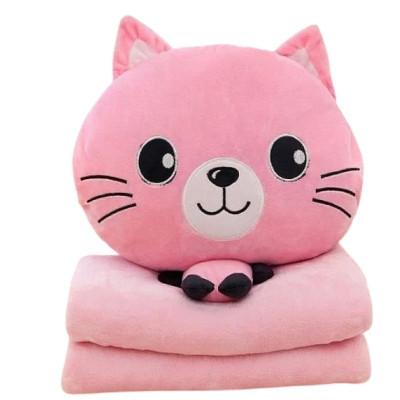 Дитяча м'яка іграшка "Кішечка" L1128(Pink) іграшка з пледом розмір 40 см