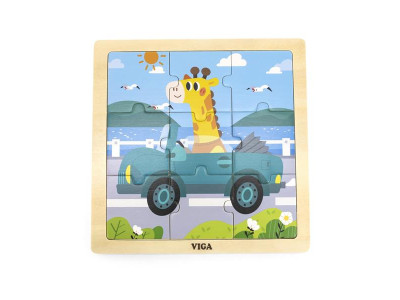 Деревяний пазл Viga Toys Автомобіль с жирафою 9 ел. (44629)