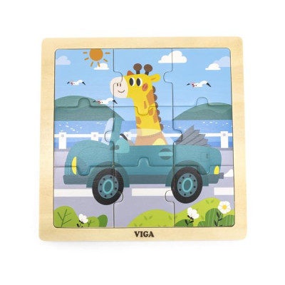 Деревяний пазл Viga Toys Автомобіль с жирафою 9 ел. (44629)