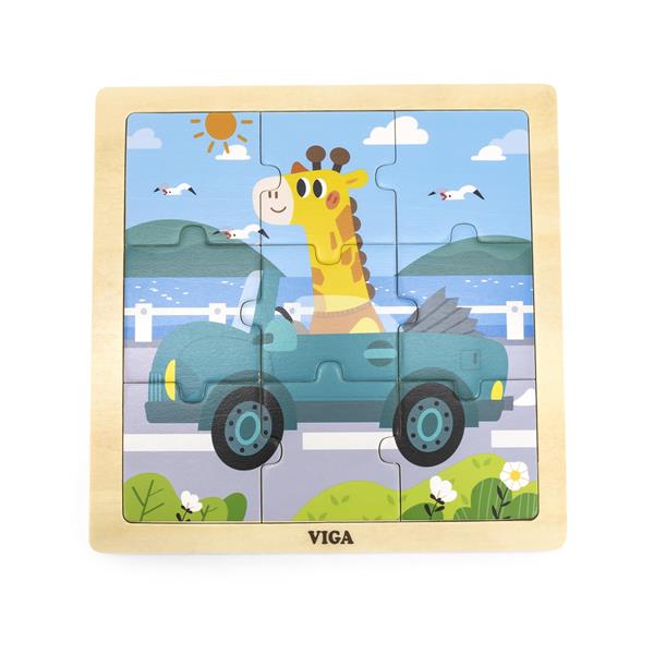 Деревяний пазл Viga Toys Автомобіль с жирафою 9 ел. (44629)