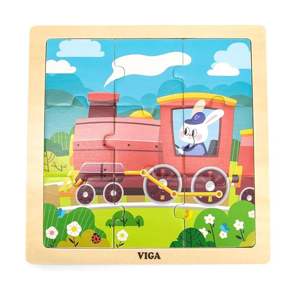 Дерев'яний пазл Viga Toys Паровозик із зайчиком 9 ел. (44631) Дерев'яний пазл Viga Toys Паровозик із зайчиком 9 ел. (44631)