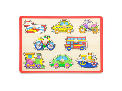 Деревяна рамка-вкладиш Viga Toys Кольоровий транспорт (50016)
