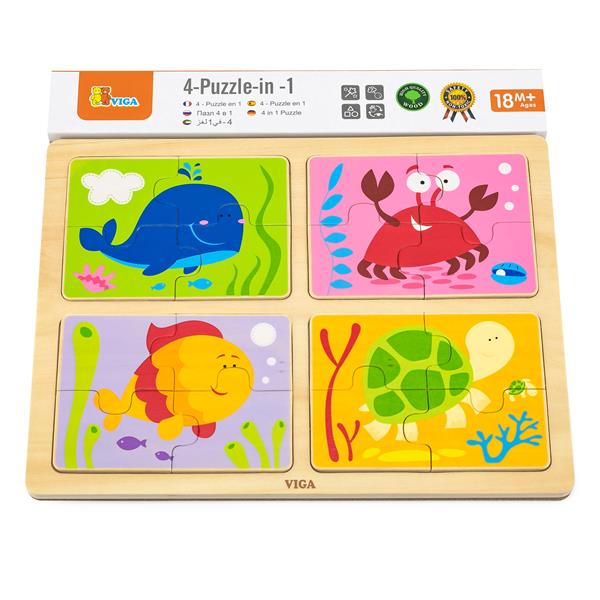 Набір дерев'яних пазлів Viga Toys Море 4 в 1 (50190) Набір дерев'яних пазлів Viga Toys Море 4 в 1 (50190)