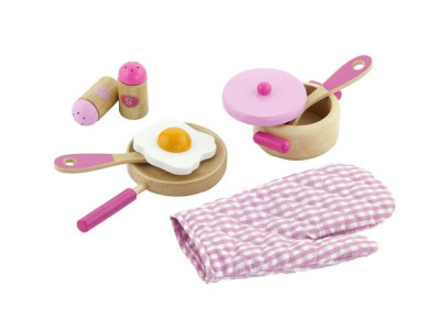Дитячий кухонний набір Viga Toys Іграшковий посуд із дерева рожевий (50116)