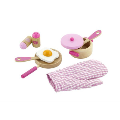 Дитячий кухонний набір Viga Toys Іграшковий посуд із дерева рожевий (50116)