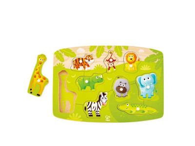 Дерев'яна рамка-вкладиш Hape Звірята з джунглів (E1405) Дерев'яна рамка-вкладиш Hape Звірята з джунглів (E1405)