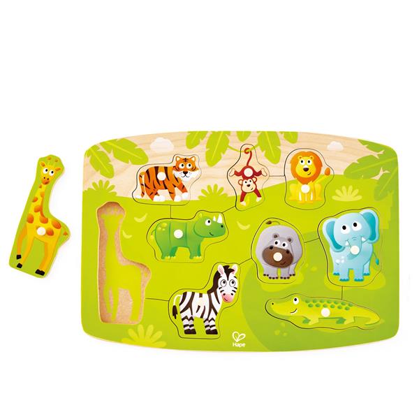Дерев'яна рамка-вкладиш Hape Звірята з джунглів (E1405) Дерев'яна рамка-вкладиш Hape Звірята з джунглів (E1405)