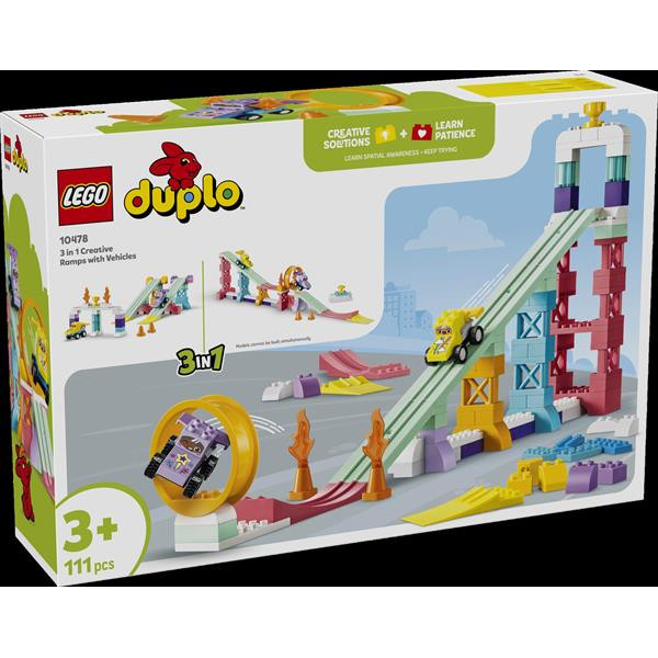 Конструктор LEGO® DUPLO® Місто 3 в 1 Цікаві гірки та трампліни з автомобілями, 111 деталей (10478)