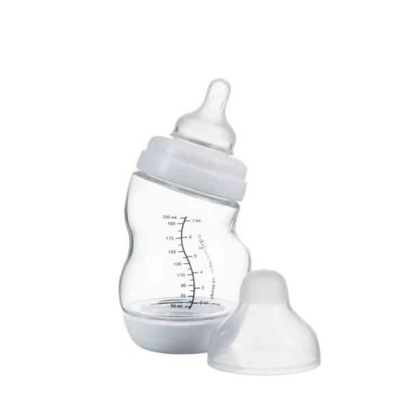 Скляна антиколікова пляшечка Difrax S-bottle Wide із силіконовою соскою 200 мл білий (3331FE)