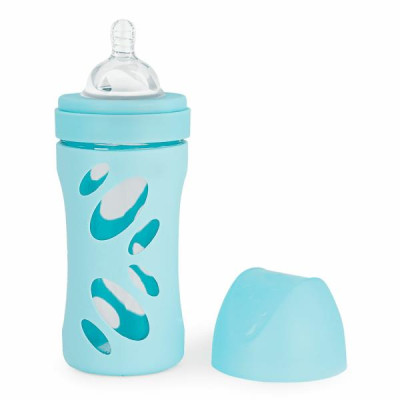 Скляна антиколікова пляшечка Twistshake 260 мл 2m+ із силіконовою соскою блакитний (78583)