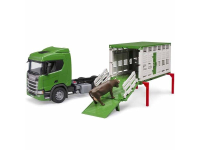 Автомодель Bruder Автомобіль Scania Super 560R для перевезення тварин з коровою 1:16 (03548) Автомодель Bruder Автомобіль Scania Super 560R для перевезення тварин з коровою 1:16 (03548)