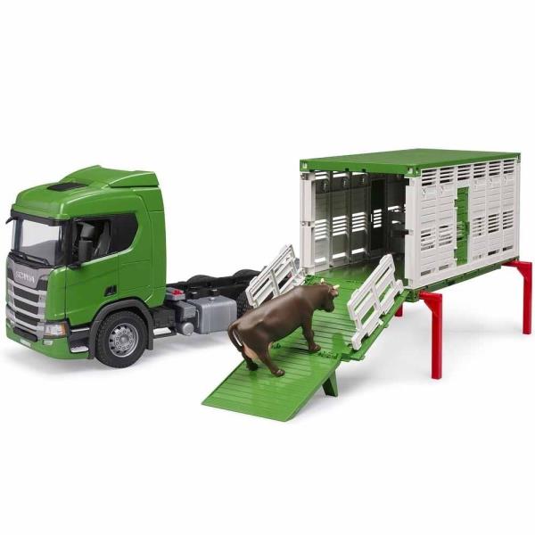 Автомодель Bruder Автомобіль Scania Super 560R для перевезення тварин з коровою 1:16 (03548)