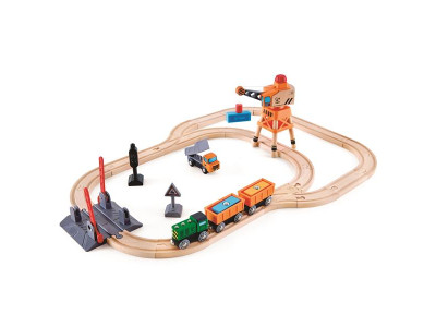 Іграшкова залізниця Hape дерев'яна з краном 34 ел. (E3732)