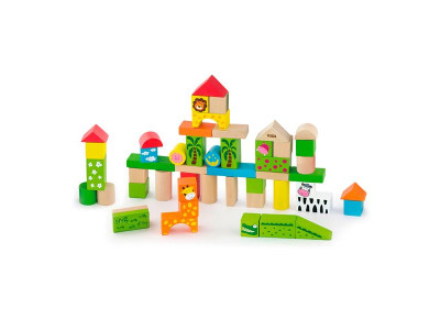 Дерев'яні кубики Viga Toys Зоопарк 50 шт. (50286)