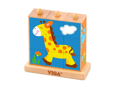 Дерев'яні кубики Viga Toys Башта зі звірятами (50834)