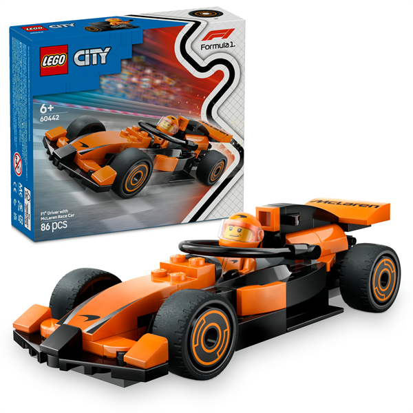 Конструктор LEGO City Пілот F1 з автомобілем для перегонів команди McLaren 86 деталей (60442)