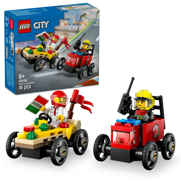 Конструктор LEGO City Піца-авто проти пожежної машини набір для перегонів 70 деталей (60458) Конструктор LEGO City Піца-авто проти пожежної машини набір для перегонів 70 деталей (60458)