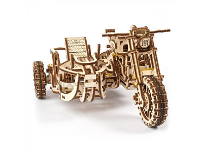 Дерев'яний механічний 3D конструктор Ugears Мотоцикл Scramber з коляскою (70137)