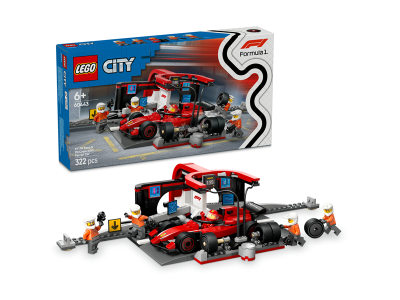 Конструктор LEGO City Піт-стоп і піт-екіпаж F1 з болідом Ferrari 322 деталі (60443)