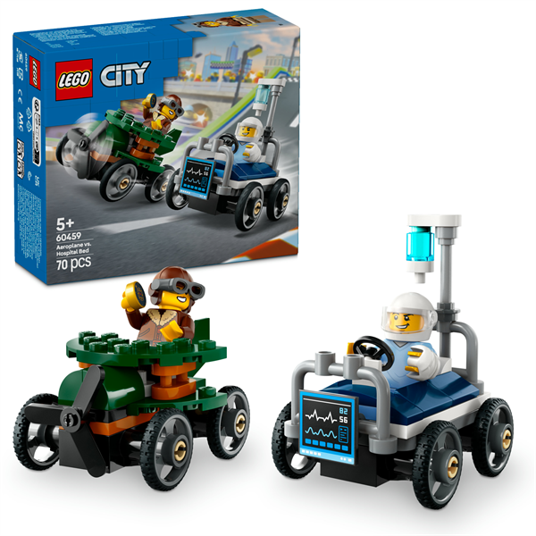 Конструктор LEGO City Літак проти лікарняного ліжка набір для перегонів 70 деталей (60459) Конструктор LEGO City Літак проти лікарняного ліжка набір для перегонів 70 деталей (60459)