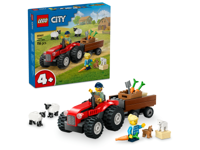 Конструктор LEGO City Червоний фермерський трактор із причепом і вівцями 116 деталей (60461)