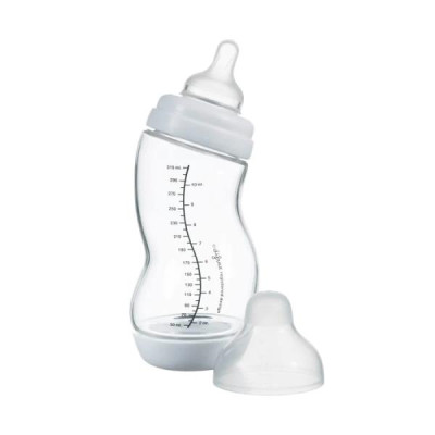 Скляна антиколікова пляшечка Difrax S-bottle Wide із силіконовою соскою 310 мл білий (737FE White)