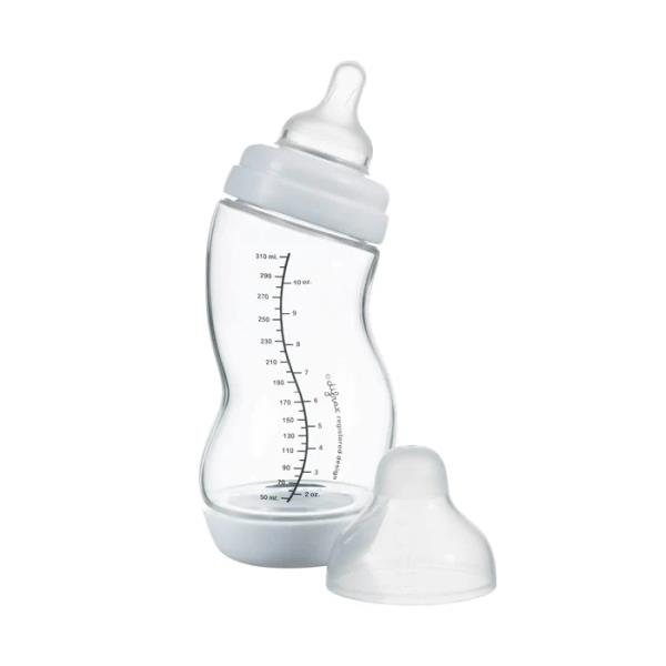 Скляна антиколікова пляшечка Difrax S-bottle Wide із силіконовою соскою 310 мл білий (737FE White)