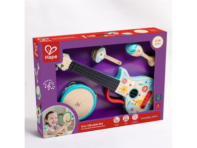 Набір музичних інструментів Hape Укулеле 4 в 1 (E0638) Набір музичних інструментів Hape Укулеле 4 в 1 (E0638)