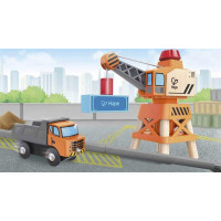 Набір для іграшкової залізниці Hape Підйомний кран та вантажівка (E3715)