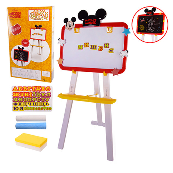 Дошка 2-х стороння "MICKEY" магніт. укр букви+ цифри з крейдою в коробці D-3702 Дошка 2-х стороння "MICKEY" магніт. укр букви+ цифри з крейдою в коробці D-3702