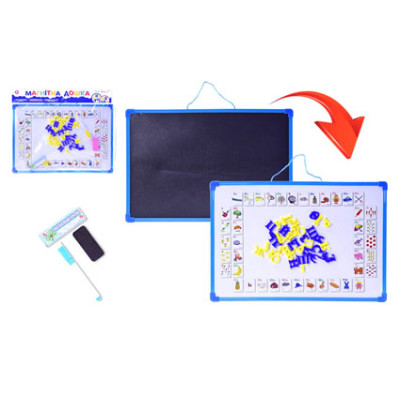 Дошка 2-х стороння магніт.алфавіт крейда маркер пралка (укр.) KI-7003