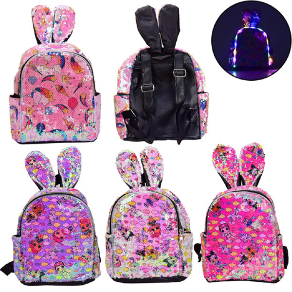Рюкзак зі світлом з вушками в паєтках (4 види) BG0045