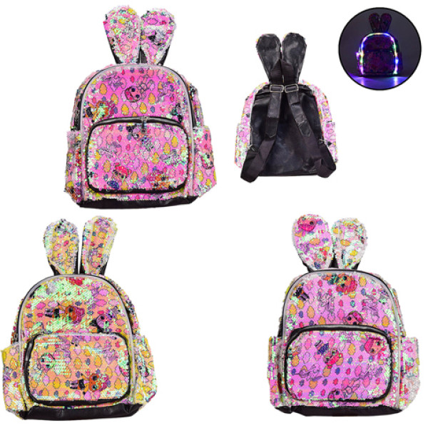 Рюкзак зі світлом з вушками в паєтках (4 кольори) BG0043