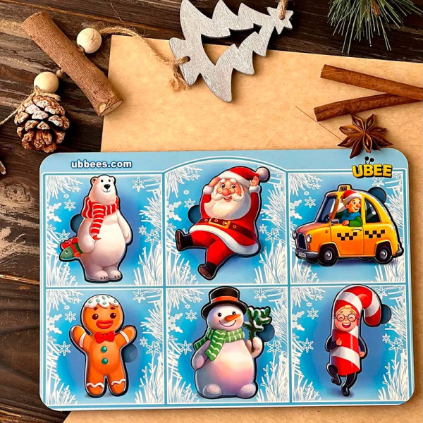 Новорічні вкладки з фоном UBEE 6 шт Санта клаус з дерева ПСД246 Новорічні вкладки з фоном UBEE 6 шт Санта клаус з дерева ПСД246