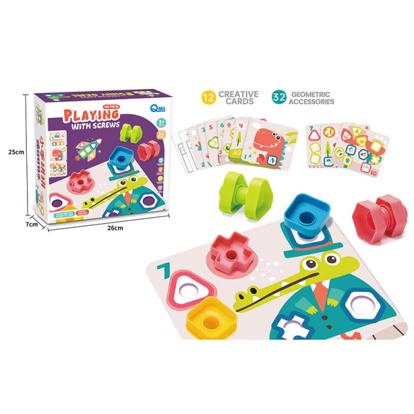 Розвиваюча мозаїка з гвинтиками та трафаретами 44 деталі для моторики M7K Розвиваюча мозаїка з гвинтиками та трафаретами 44 деталі для моторики M7K