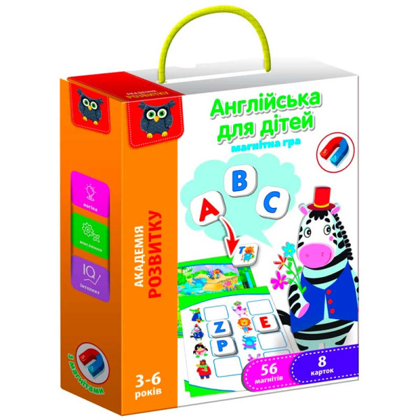 Магнітна гра Vladi Toys Академія розвитку Англійська для дітей 56 магнітів навчальна VT5411-09