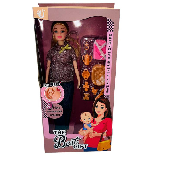 Лялька 29 см вагітна з аксесуарами 1183_Brown-Black