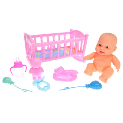 Пупс у ліжечку з аксесуарами в сітці LE866A-4A Пупс у ліжечку з аксесуарами в сітці LE866A-4A