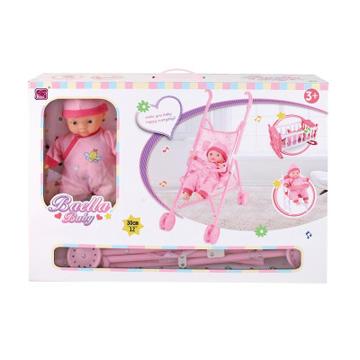 Пупс 30 см з коляскою і ліжечком 14699